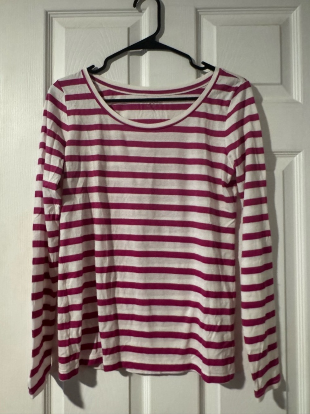 LOFT Pink and White Striped Long-Sleeve Tee